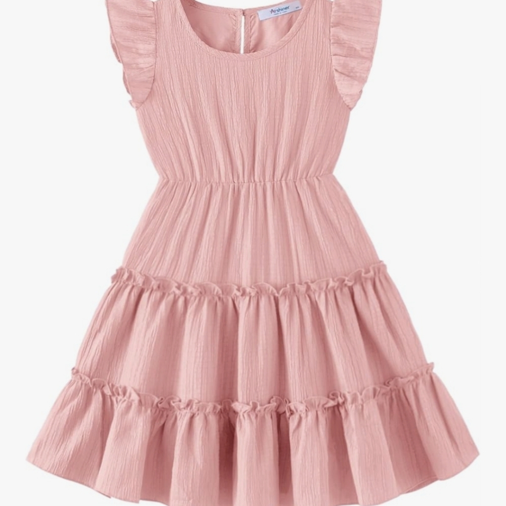 Pink Is Shown- Color In Stock Is Light Purple Ruffled Tiwred Twirly Dress Girls